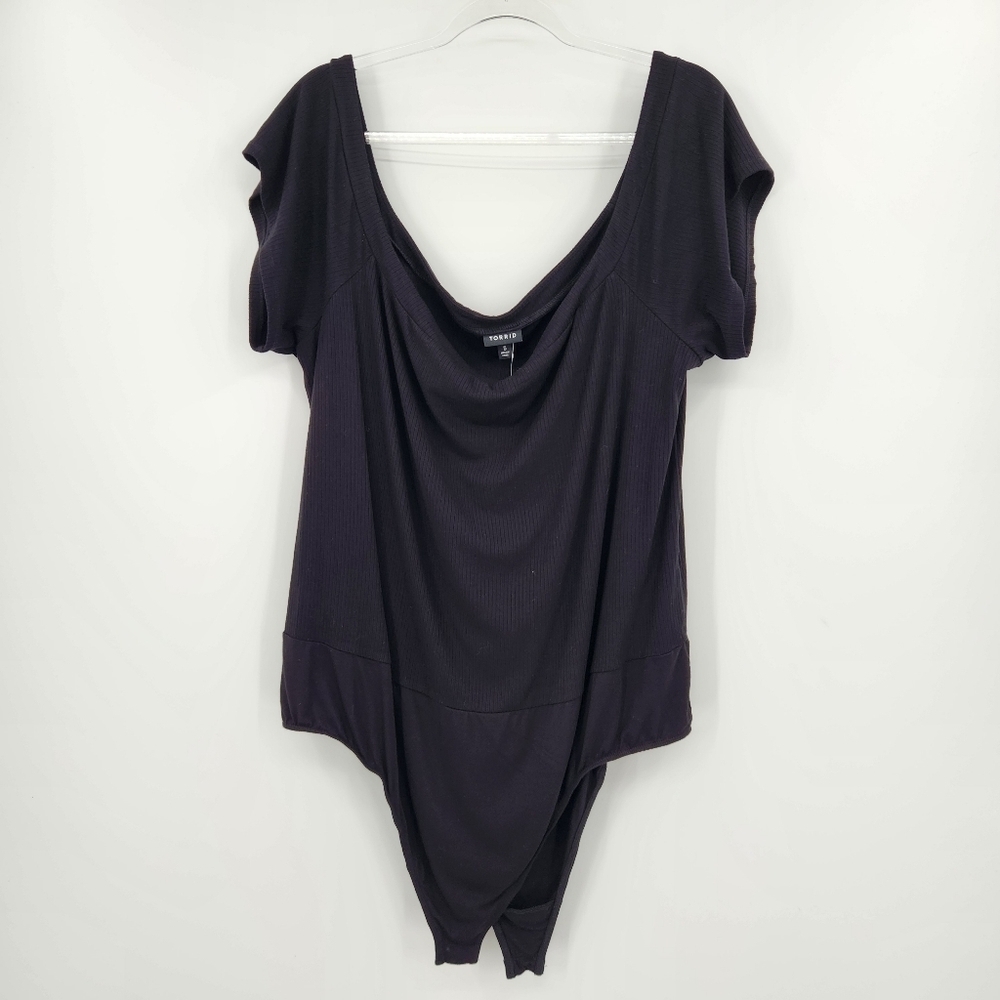 Torrid Rib Off The Shoulder Bodysuit Womens Size 5X 28 Black NWT Snap